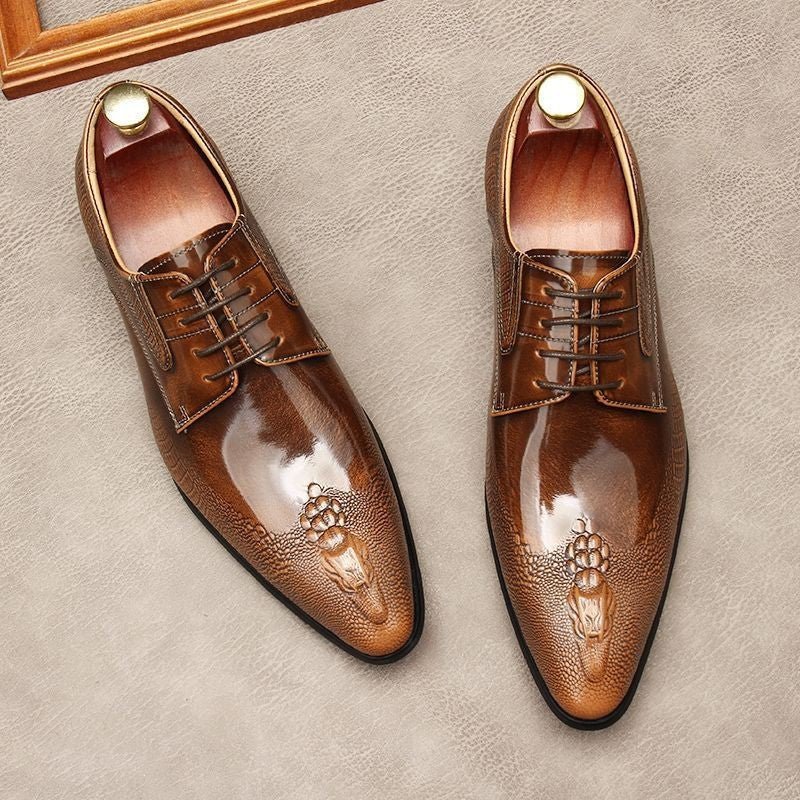Men's 3D Crocodile Patent Derby: Stylish Wedding Formal Dress Shoesyes