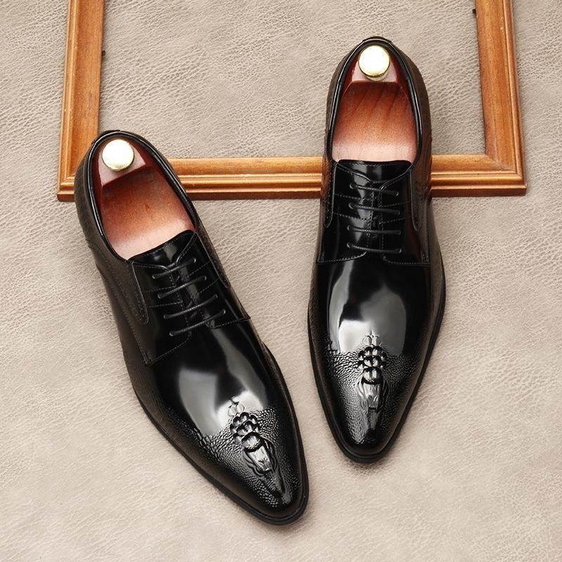 Men's 3D Crocodile Patent Derby: Stylish Wedding Formal Dress Shoesyes