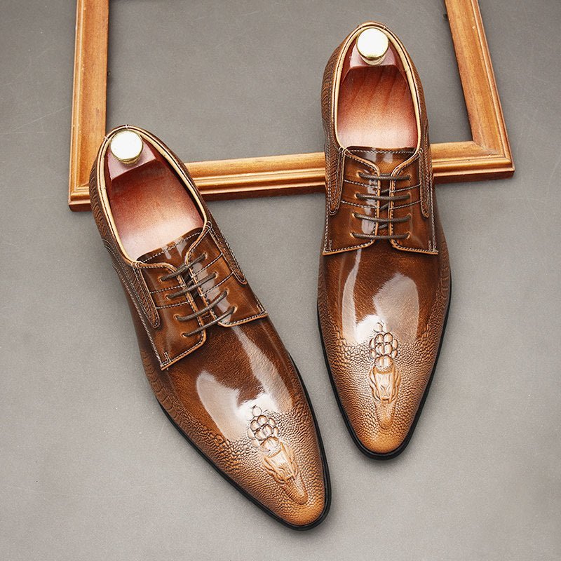 Men's 3D Crocodile Patent Derby: Stylish Wedding Formal Dress Shoesyes