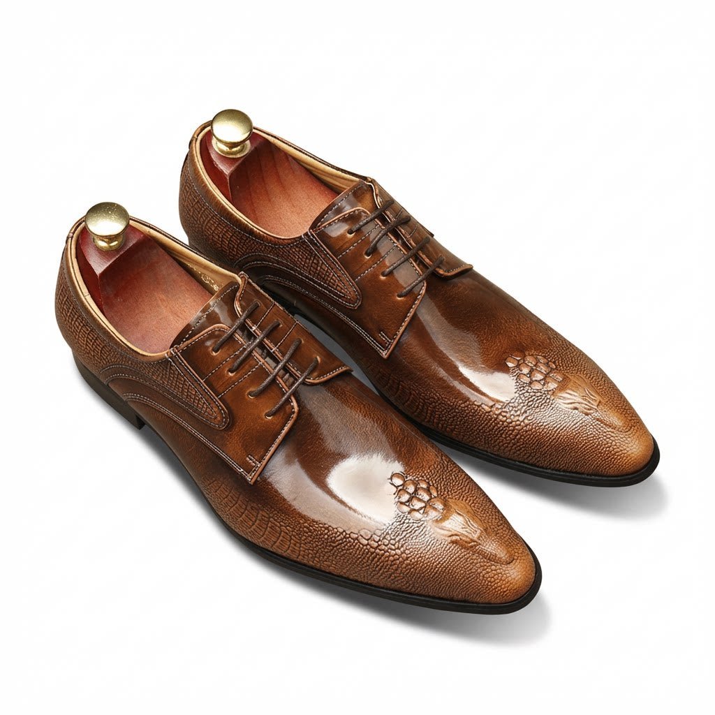 Men's 3D Crocodile Patent Derby: Stylish Wedding Formal Dress Shoesyes