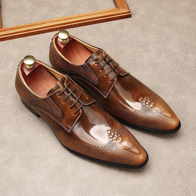 Men's 3D Crocodile Patent Derby: Stylish Wedding Formal Dress Shoesyes