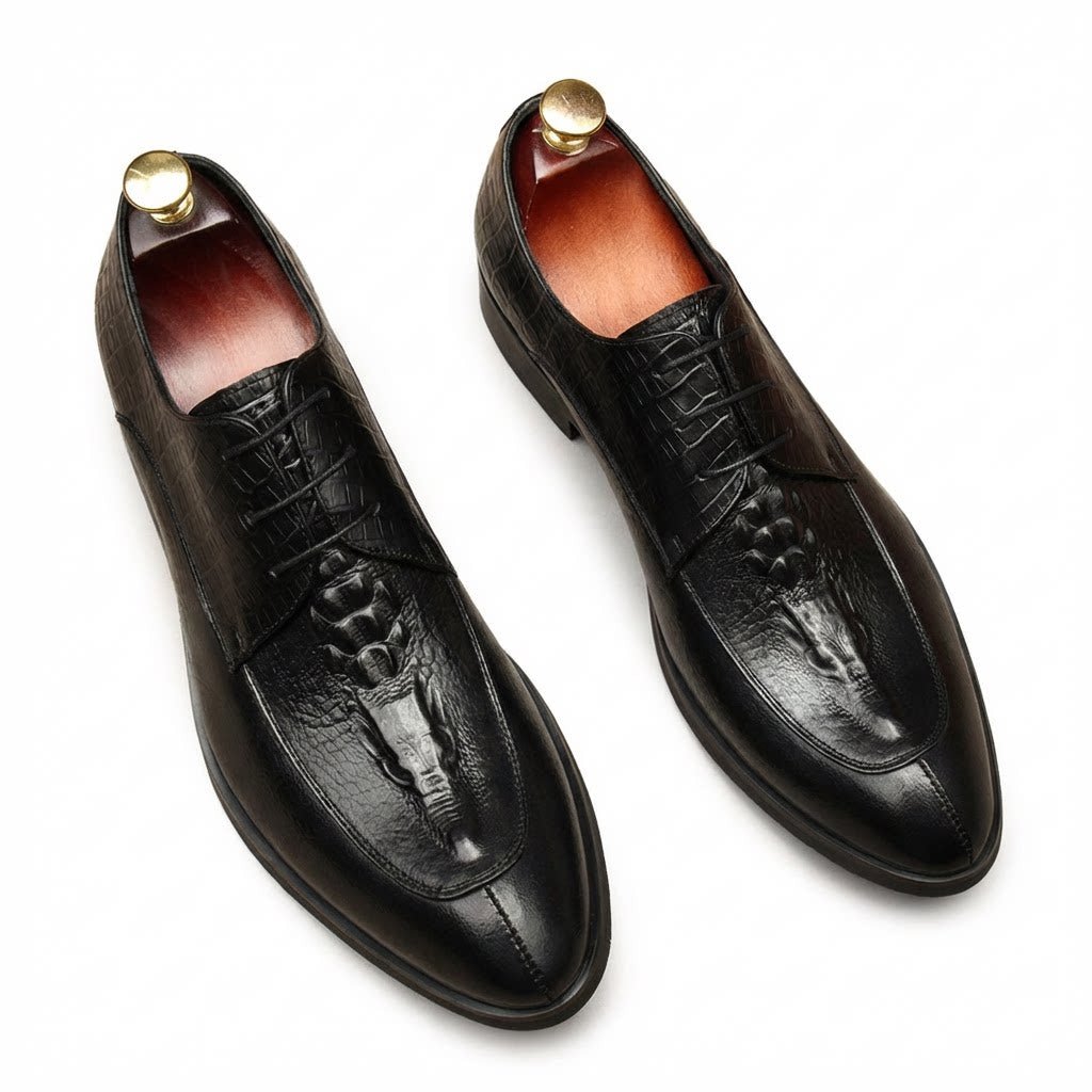 Men's 3D Crocodile Pointed Derby: Stylish Groomsmen Wedding Shoesyes
