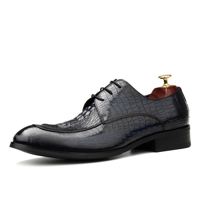 Men's 3D Crocodile Pointed Derby: Stylish Groomsmen Wedding Shoesyes