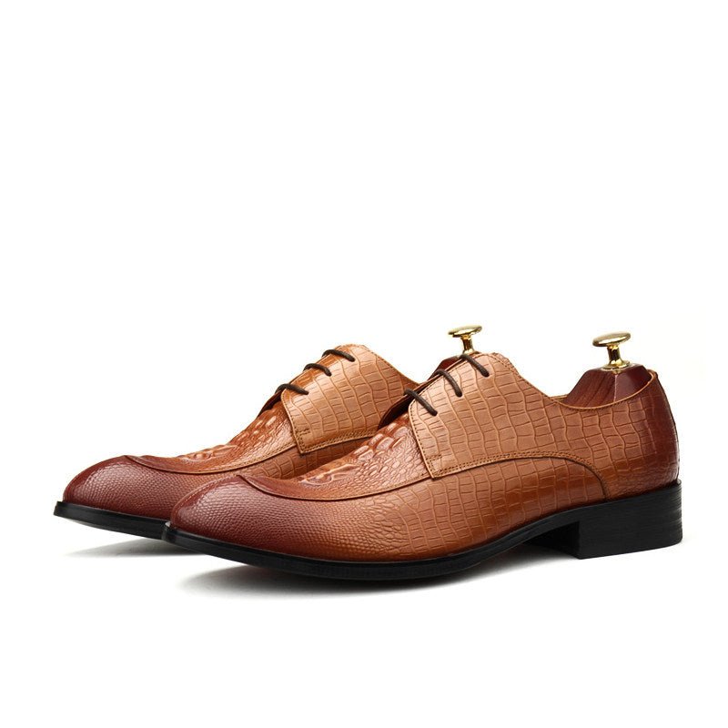 Men's 3D Crocodile Pointed Derby: Stylish Groomsmen Wedding Shoesyes