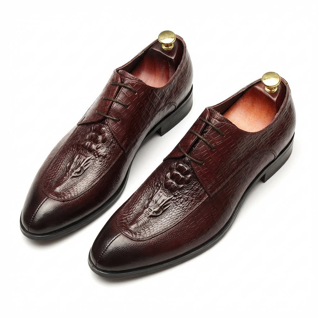 Men's 3D Crocodile Pointed Derby: Stylish Groomsmen Wedding Shoesyes
