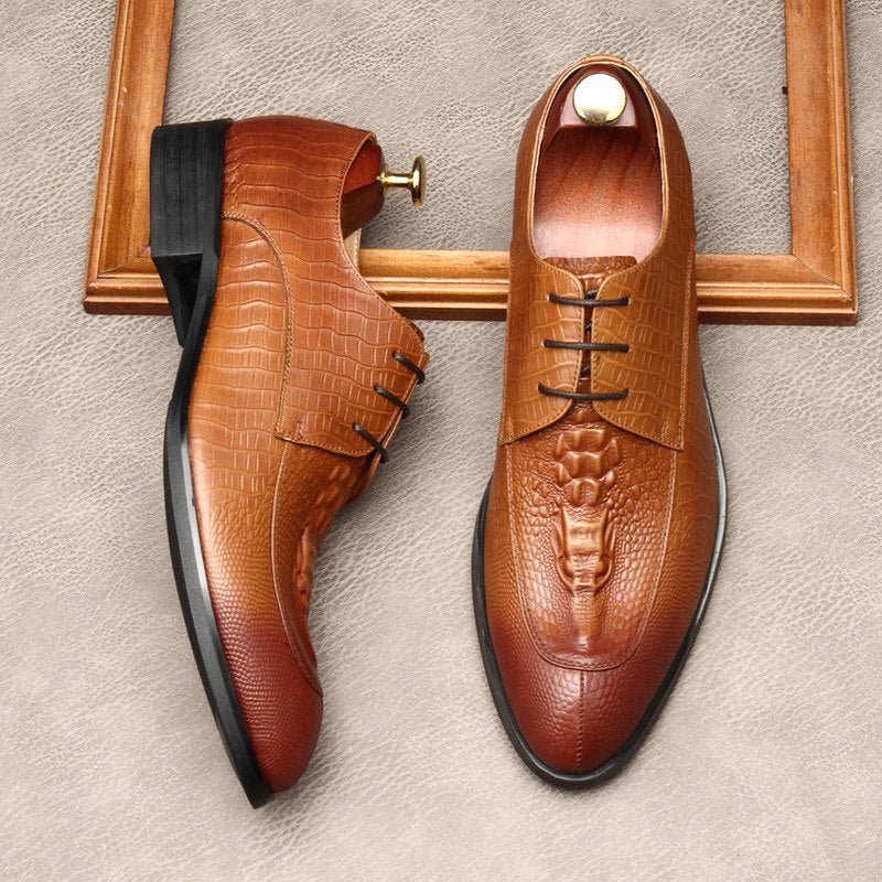 Men's 3D Crocodile Pointed Derby: Stylish Groomsmen Wedding Shoesyes
