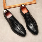 Men's 3D Crocodile Pointed Derby: Stylish Groomsmen Wedding Shoesyes