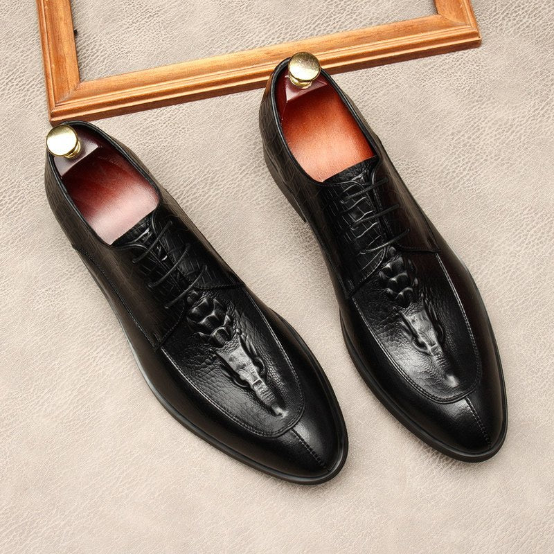 Men's 3D Crocodile Pointed Derby: Stylish Groomsmen Wedding Shoesyes