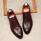Men's 3D Crocodile Pointed Derby: Stylish Groomsmen Wedding Shoesyes