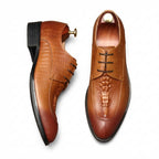 Men's 3D Crocodile Pointed Derby: Stylish Groomsmen Wedding Shoesyes