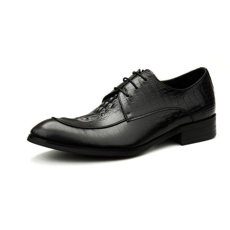 Men's 3D Crocodile Pointed Derby: Stylish Groomsmen Wedding Shoesyes