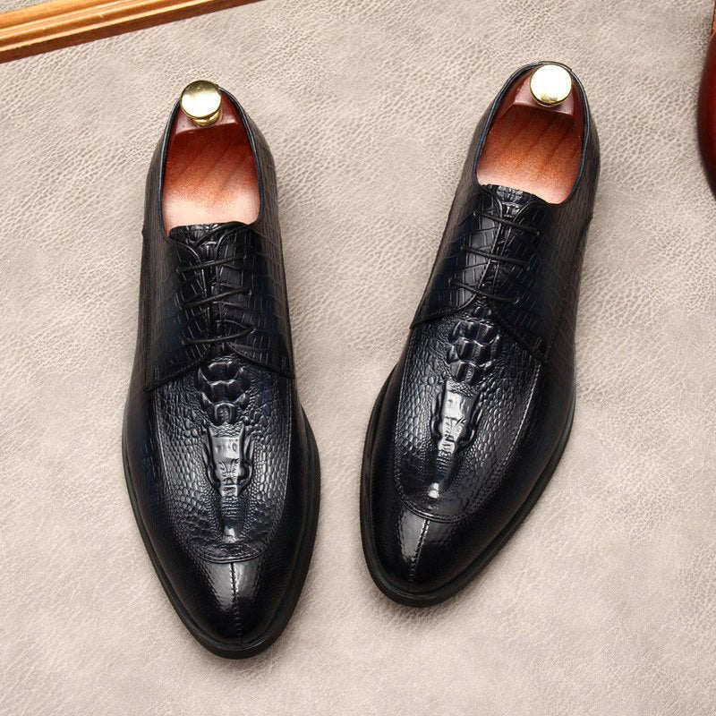 Men's 3D Crocodile Pointed Derby: Stylish Groomsmen Wedding Shoesyes