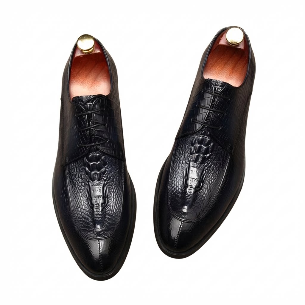 Men's 3D Crocodile Pointed Derby: Stylish Groomsmen Wedding Shoesyes