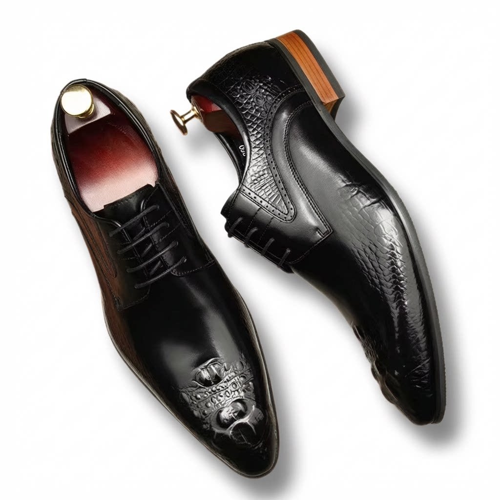 Men's 3D Crocodile Relief Derby: Stylish Wedding Formal Dress Shoesyes