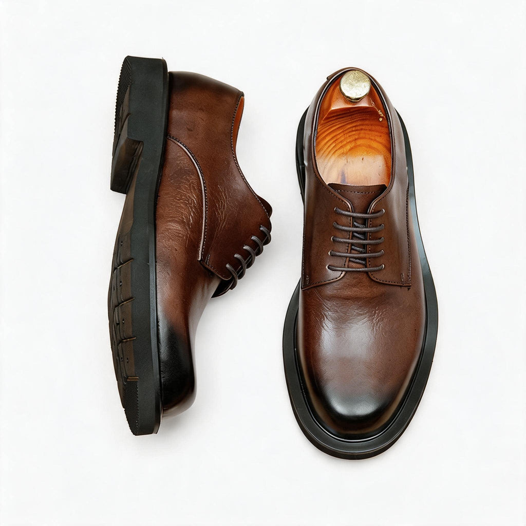 Men's Big Round Toe Derby: Fashion Chunky Sole Formal Dress