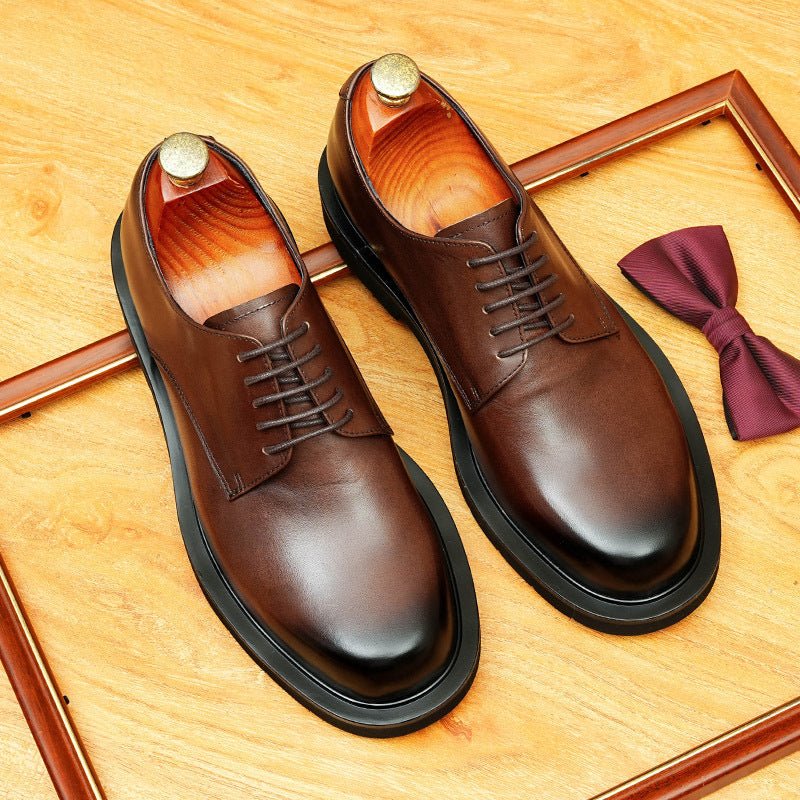 Men's Big Round Toe Derby: Fashion Chunky Sole Formal Dress