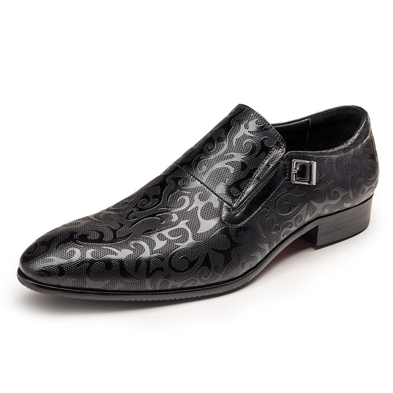 
Men's black engraved monk strap shoes in premium real leather for weddings and business.