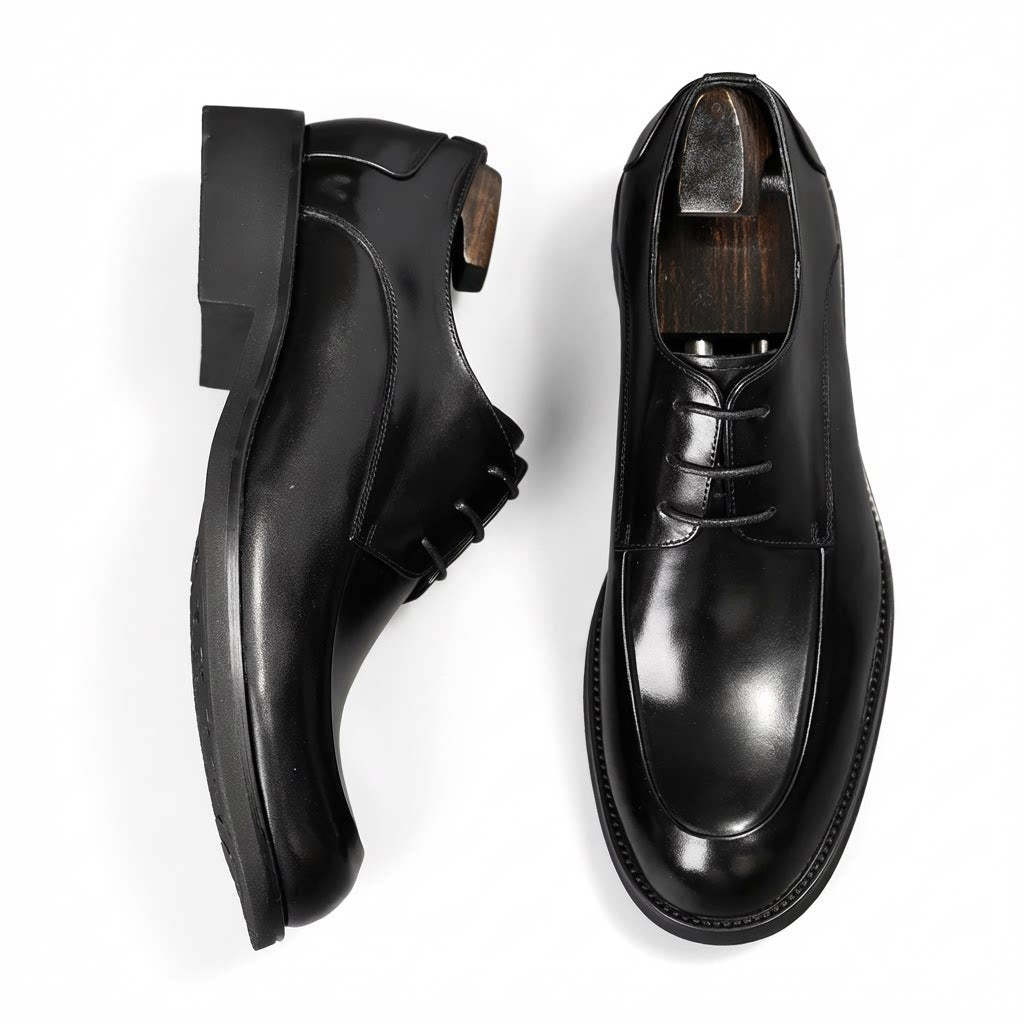 Men's Black Glossy Derby Shoes: Classic Wedding Formal Dress Shoesyes
