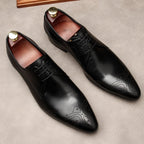 Men's Black Pointed Derby Shoes: Stylish Brogue Business Dress Shoesyes