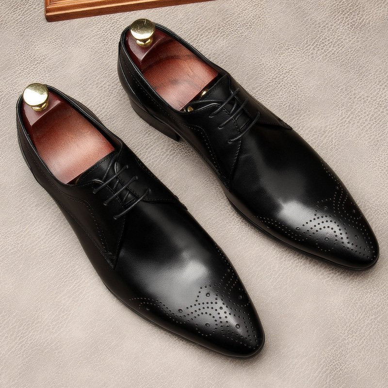 Men's Black Pointed Derby Shoes: Stylish Brogue Business Dress Shoesyes