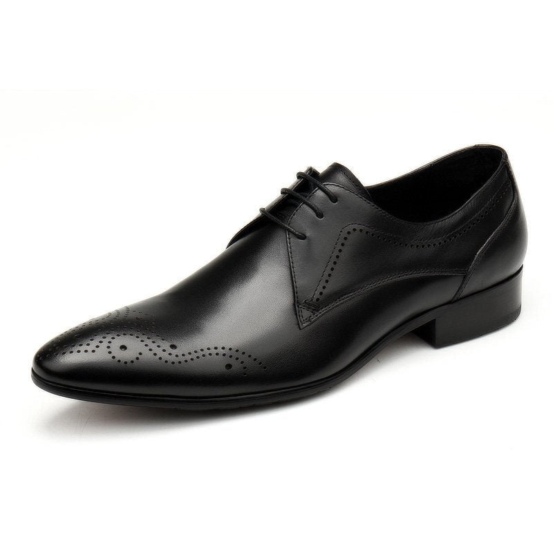 Men's Black Pointed Derby Shoes: Stylish Brogue Business Dress Shoesyes