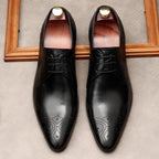 Men's Black Pointed Derby Shoes: Stylish Brogue Business Dress Shoesyes