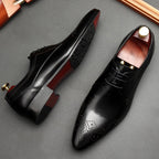 Men's Black Pointed Derby Shoes: Stylish Brogue Business Dress Shoesyes