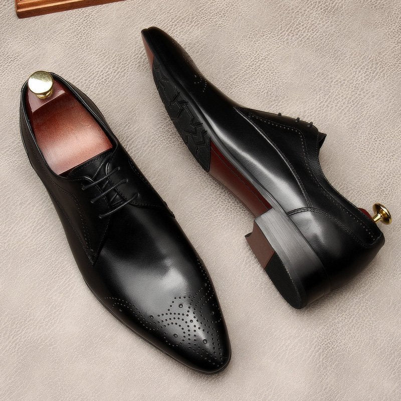 Men's Black Pointed Derby Shoes: Stylish Brogue Business Dress Shoesyes