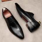 Men's Black Pointed Derby Shoes: Stylish Brogue Business Dress Shoesyes