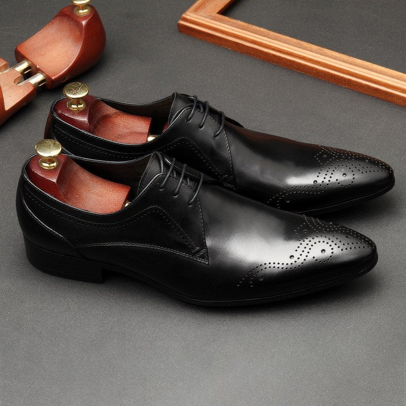 Men's Black Pointed Derby Shoes: Stylish Brogue Business Dress Shoesyes