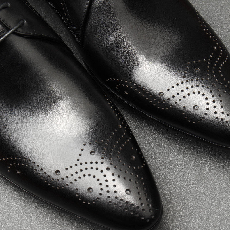 Men's Black Pointed Derby Shoes: Stylish Brogue Business Dress Shoesyes