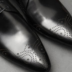 Men's Black Pointed Derby Shoes: Stylish Brogue Business Dress Shoesyes