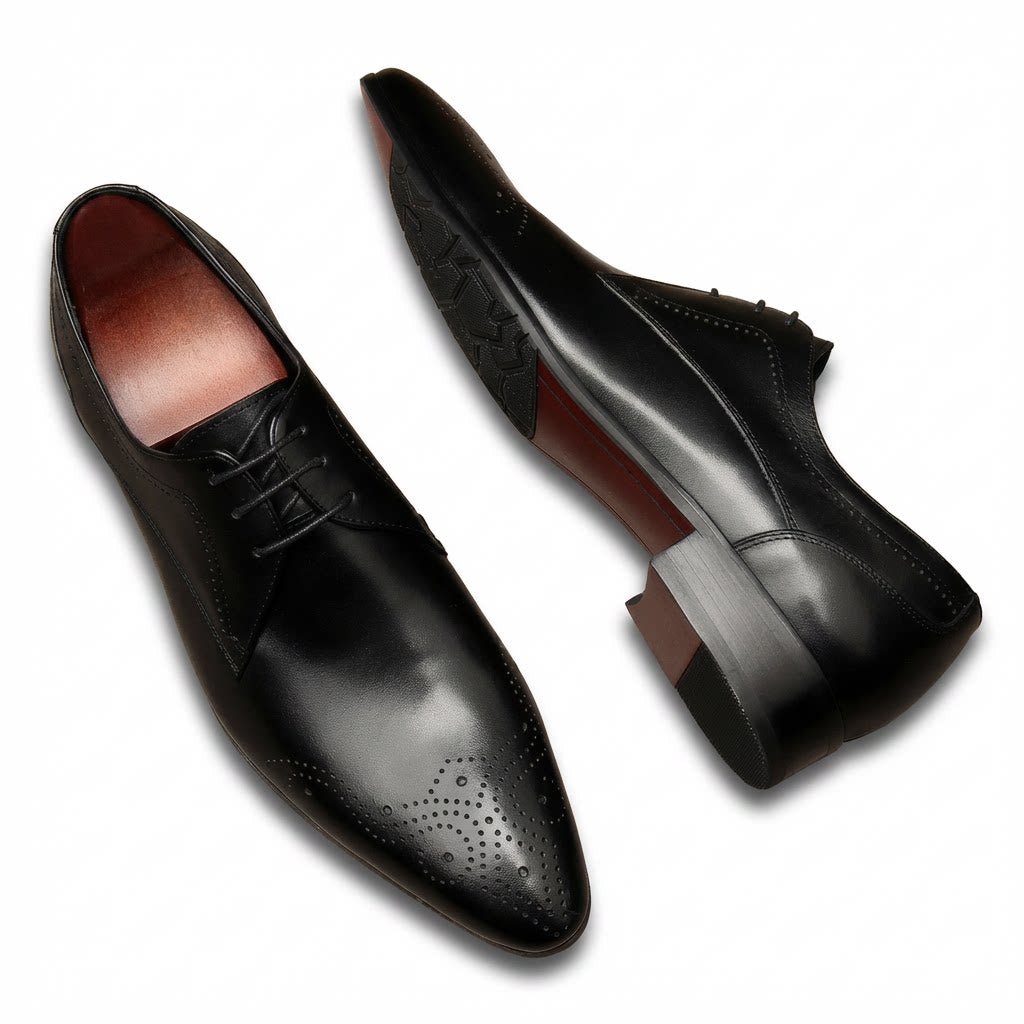Men's Black Pointed Derby Shoes: Stylish Brogue Business Dress Shoesyes