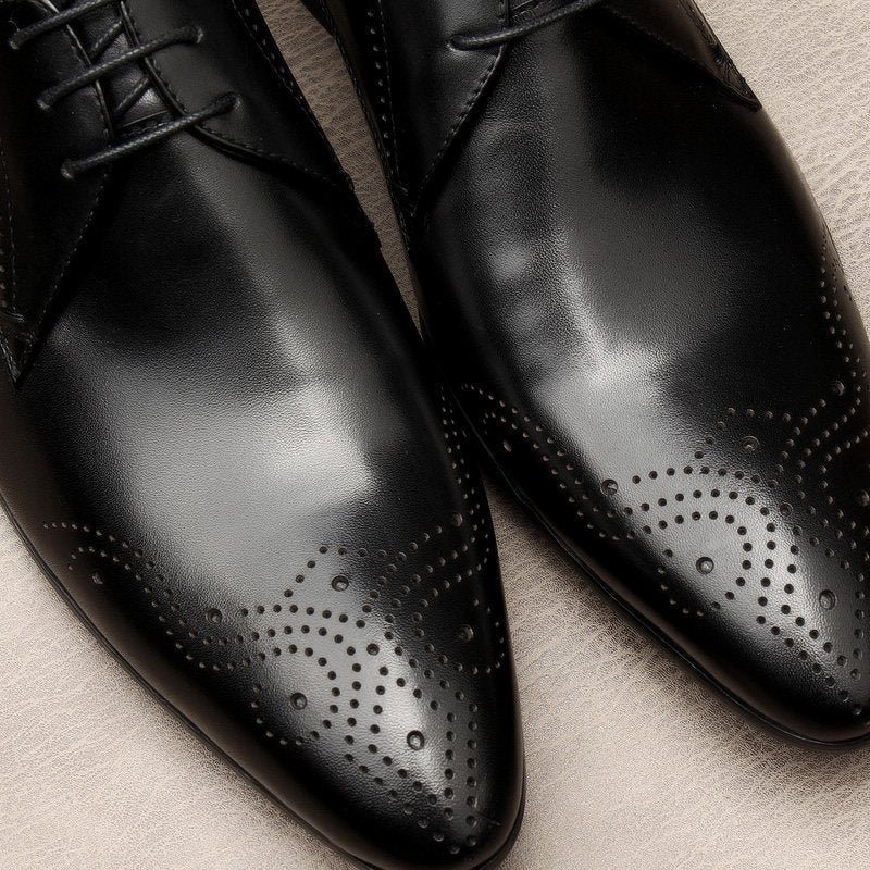 Men's Black Pointed Derby Shoes: Stylish Brogue Business Dress Shoesyes