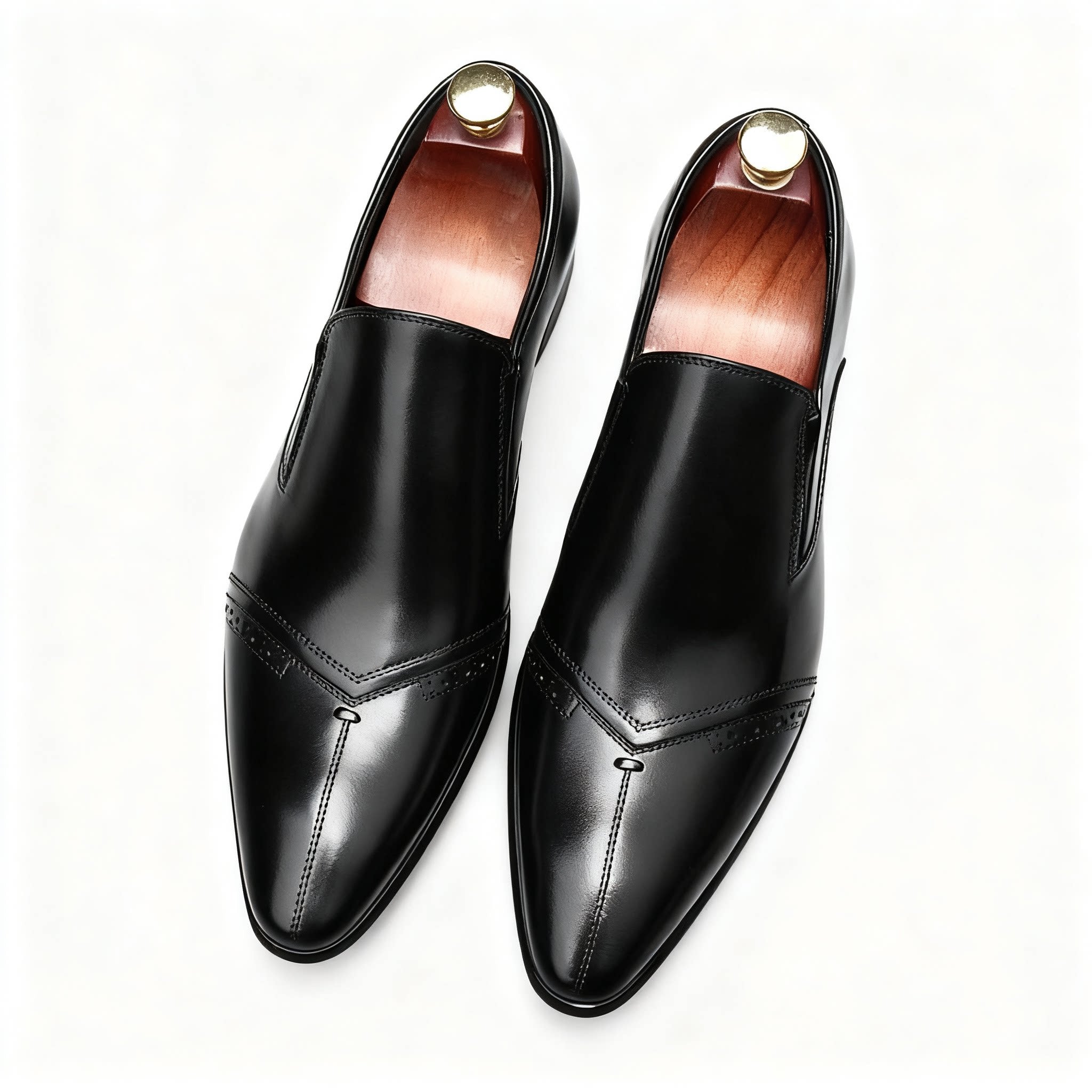 Men's black pointed toe genuine leather formal dress shoes for weddings and galas.