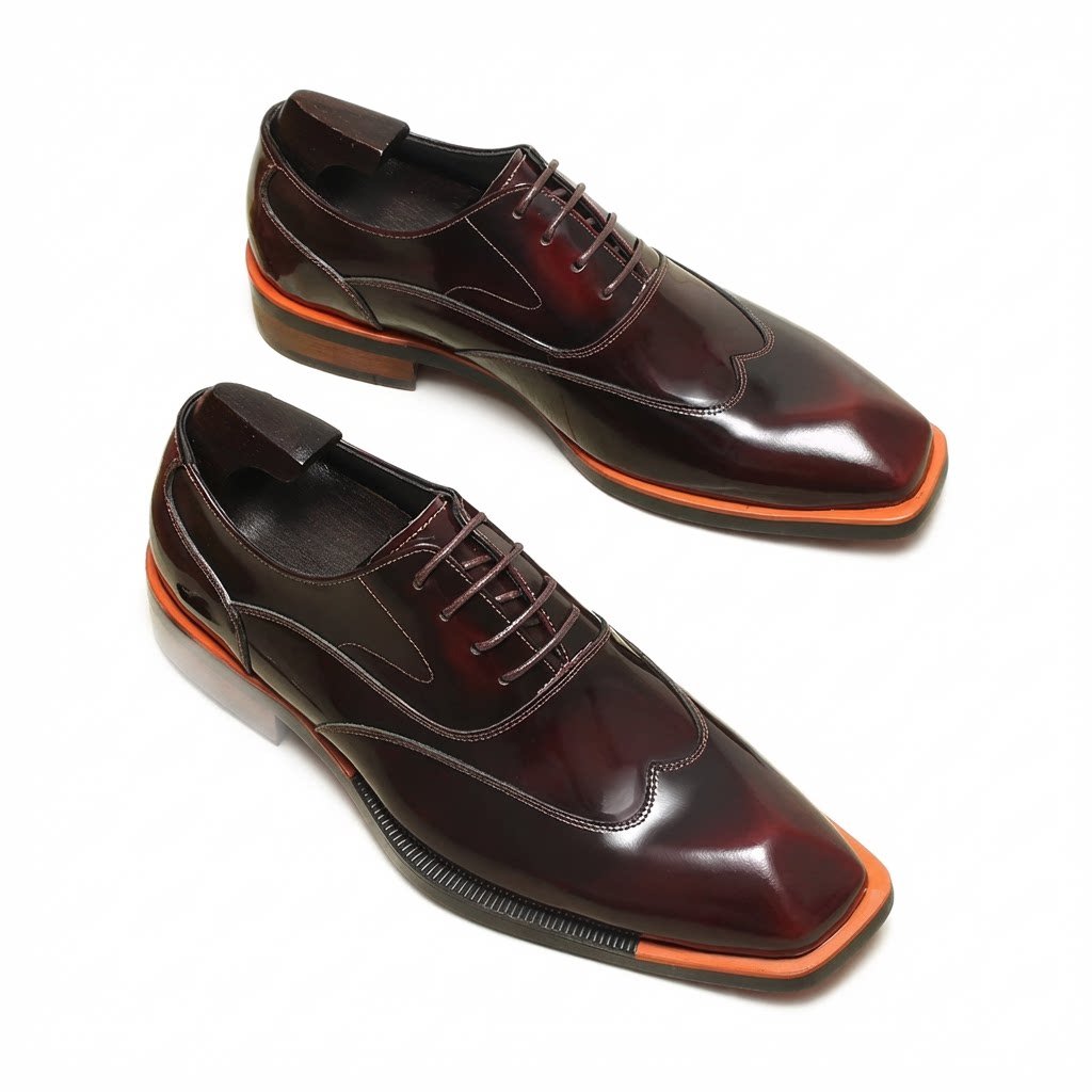 Men's Dark Brown Bold Wingtip Brogue Oxford Genuine Leather Dress Shoes Front View