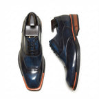Men's Blue Bold Wingtip Brogue Oxford Genuine Leather Dress Shoes Front View