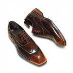 Men's Brown Bold Wingtip Brogue Oxford Genuine Leather Dress Shoes Front View