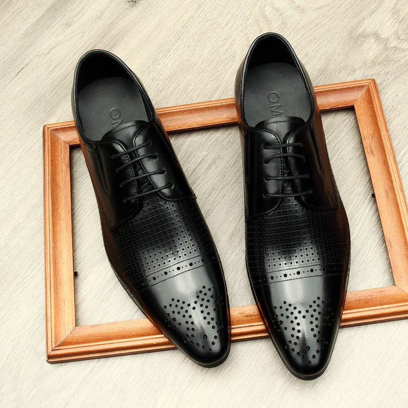 Men's Breathable Perforated Derby: Stylish Wedding Formal Dress Shoesyes