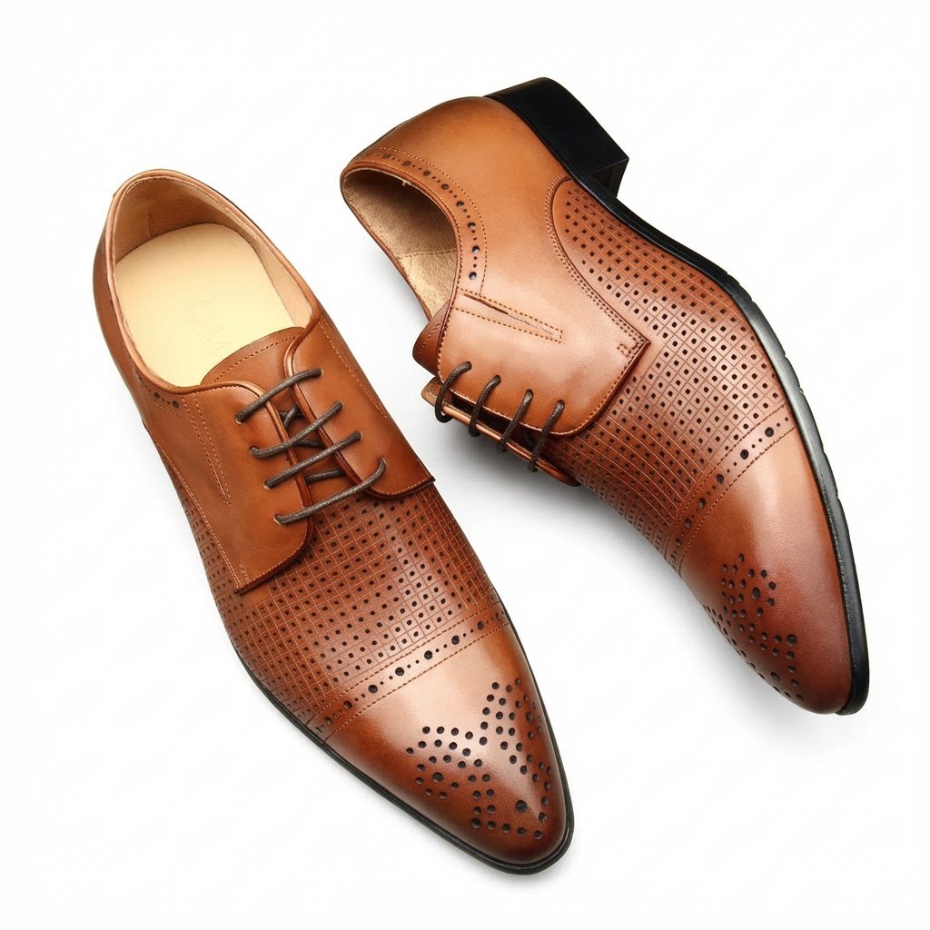 Men's Breathable Perforated Derby: Stylish Wedding Formal Dress Shoesyes