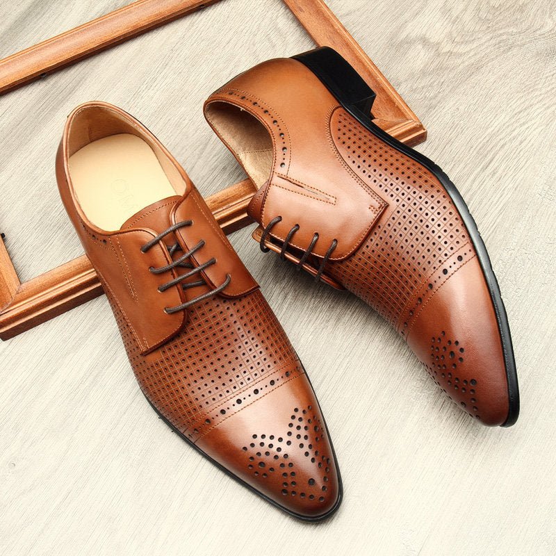 Men's Breathable Perforated Derby: Stylish Wedding Formal Dress Shoesyes