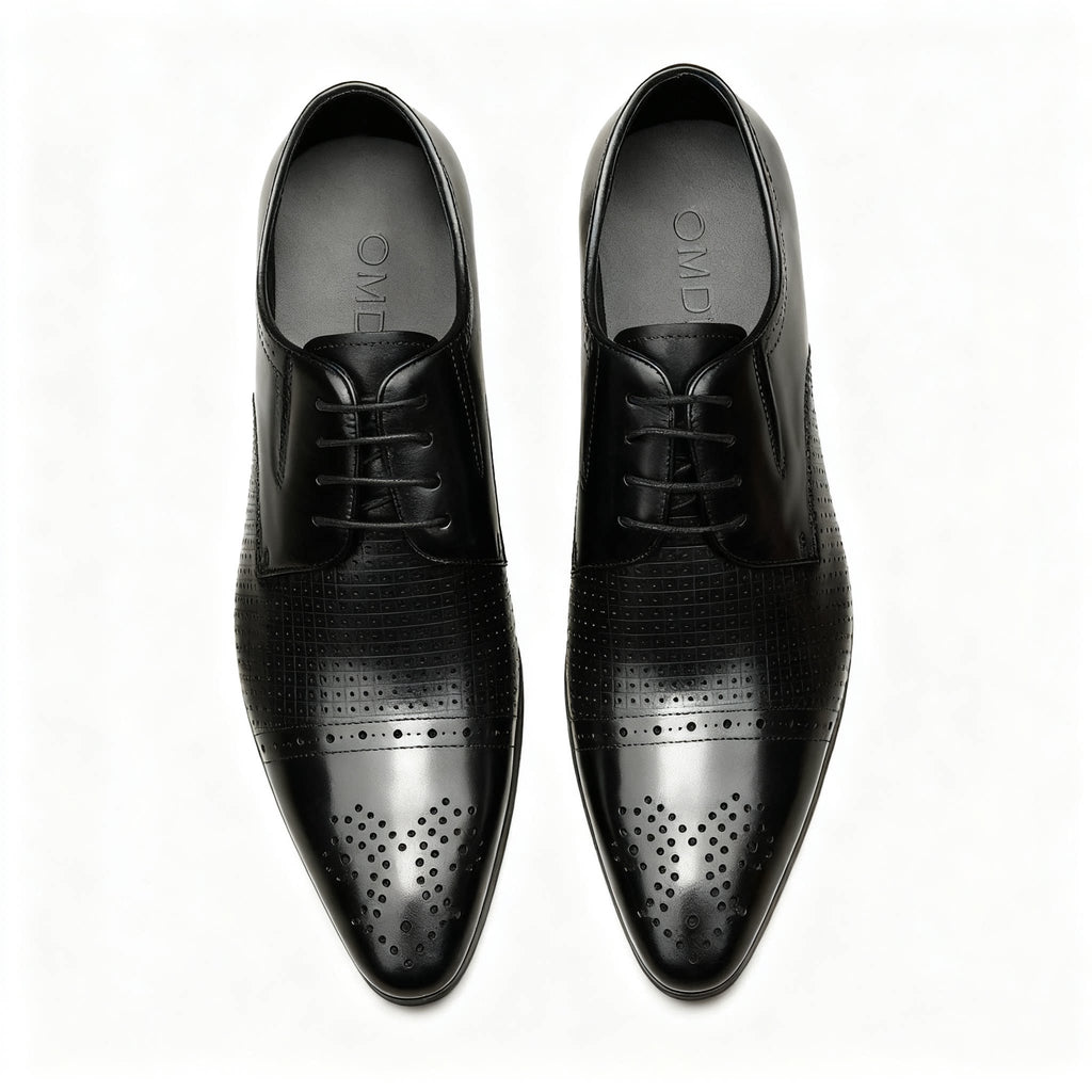 Men's Breathable Perforated Derby: Stylish Wedding Formal Dress Shoesyes