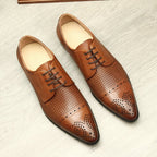 Men's Breathable Perforated Derby: Stylish Wedding Formal Dress Shoesyes