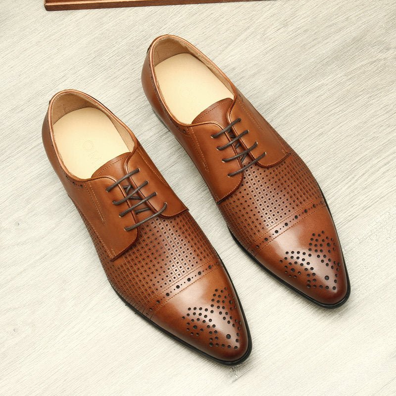 Men's Breathable Perforated Derby: Stylish Wedding Formal Dress Shoesyes