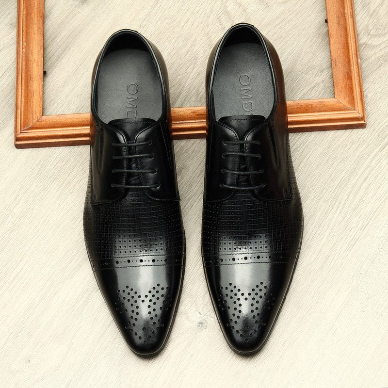 Men's Breathable Perforated Derby: Stylish Wedding Formal Dress Shoesyes