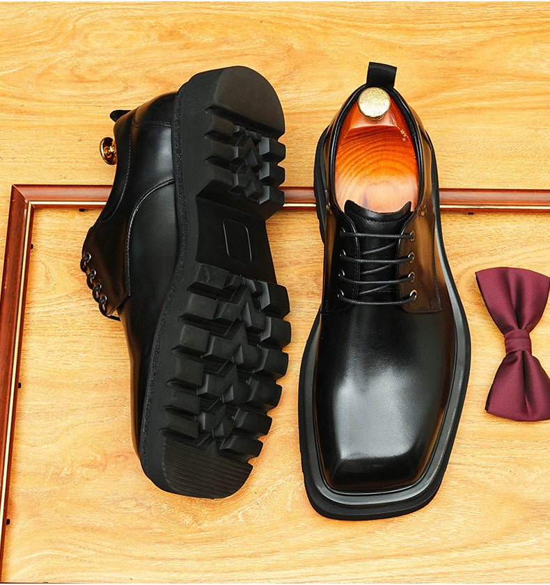Men's Broad Square Toe Derbies: Chunky Sole Leather Dress Shoes