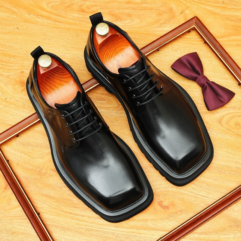 Men's Broad Square Toe Derbies: Chunky Sole Leather Dress Shoes