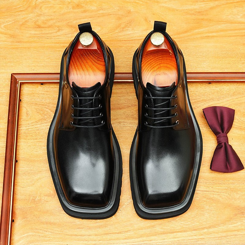 Men's Broad Square Toe Derbies: Chunky Sole Leather Dress Shoes