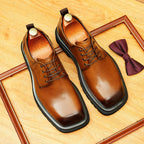 Men's Broad Square Toe Derbies: Chunky Sole Leather Dress Shoes
