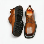 Men's Broad Square Toe Derbies: Chunky Sole Leather Dress Shoes